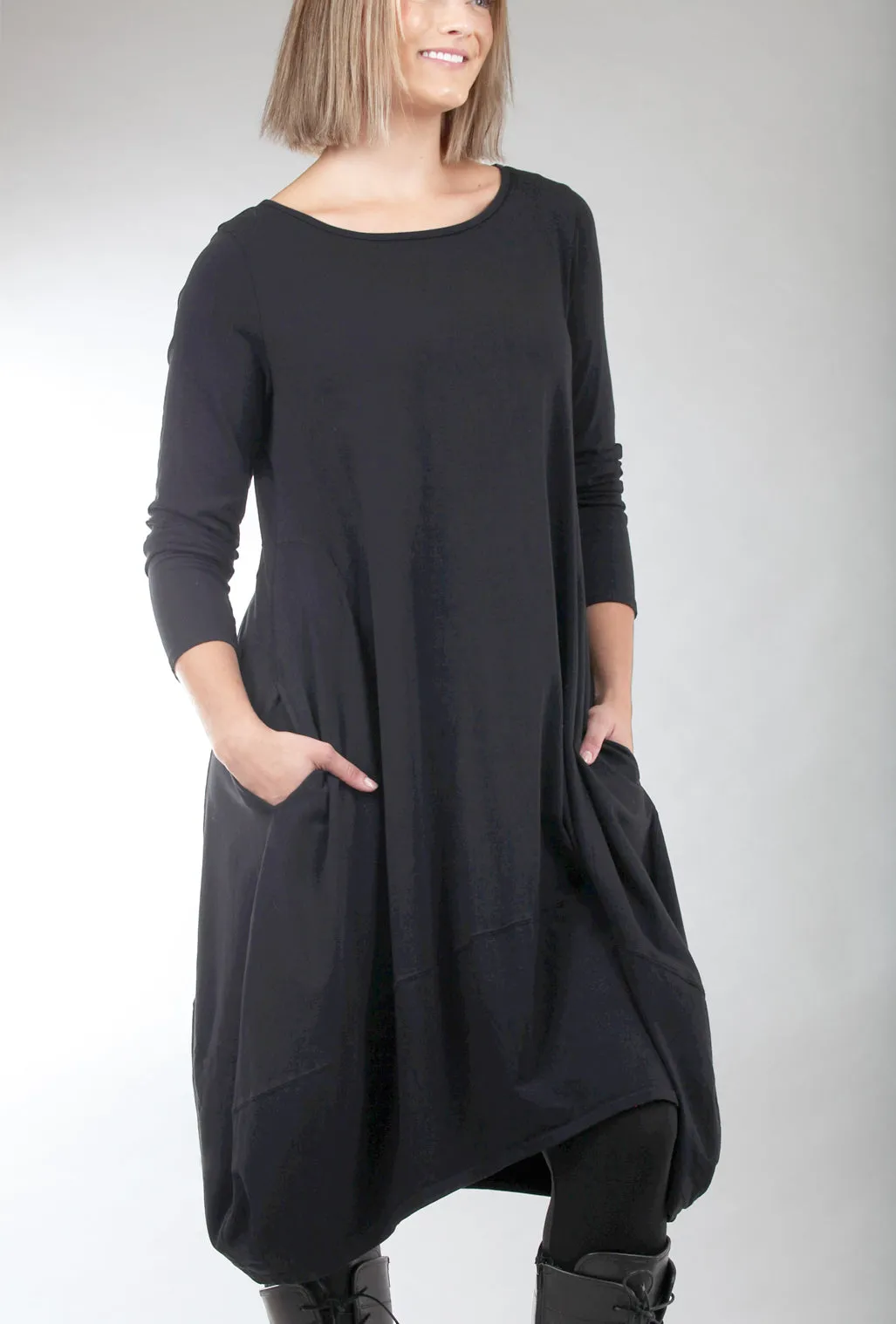 3/4-Sleeve Tulip Dress, Black