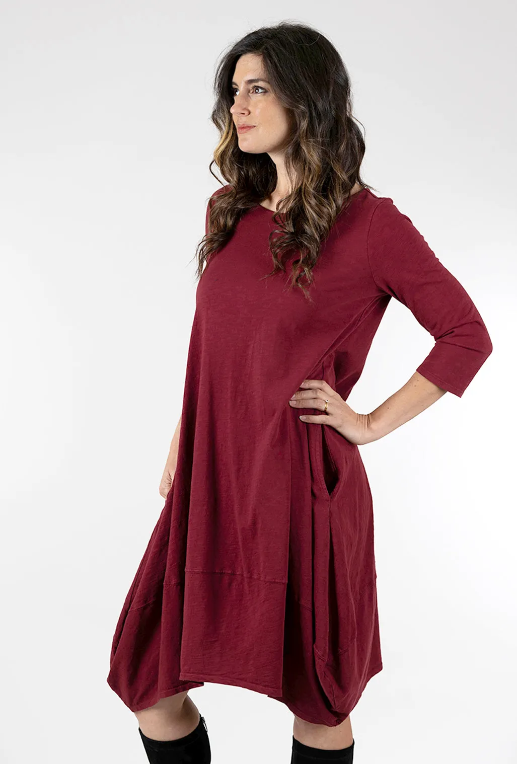 3/4-Sleeve Tulip Dress, Sumac Red