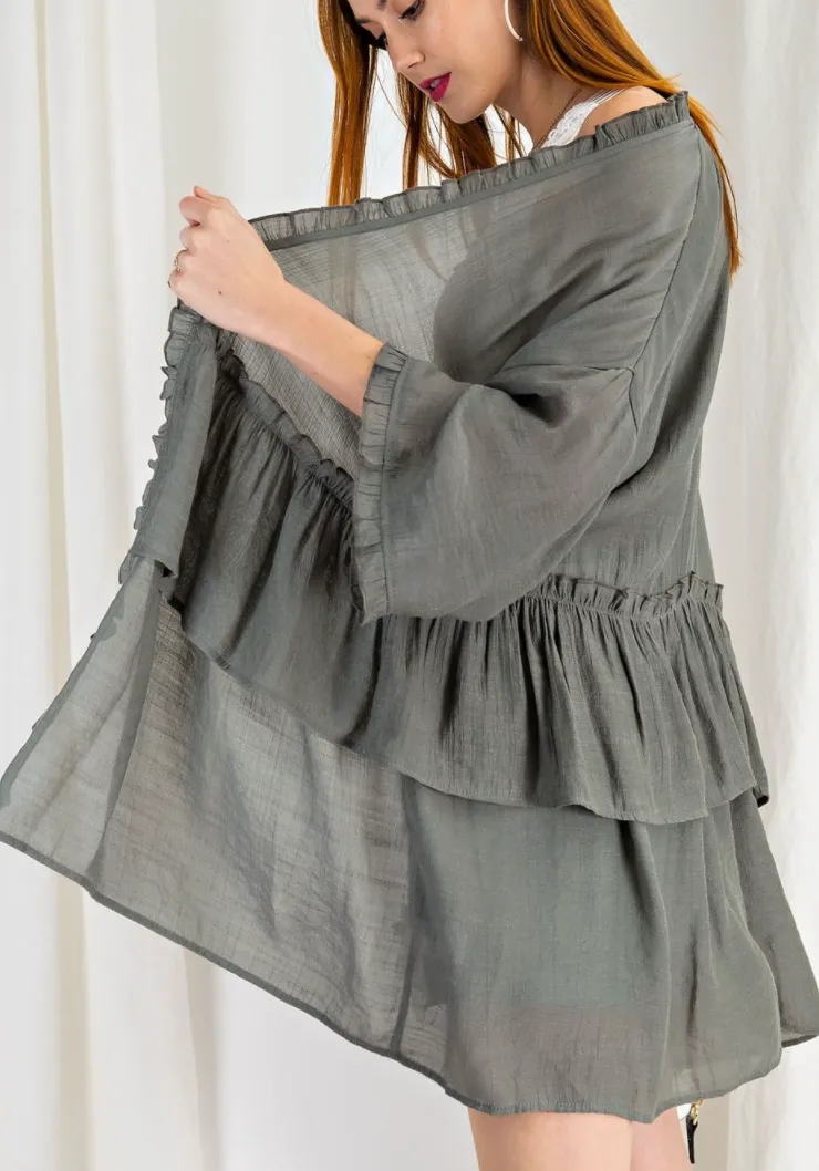 Ash Green Ruffle Kimono