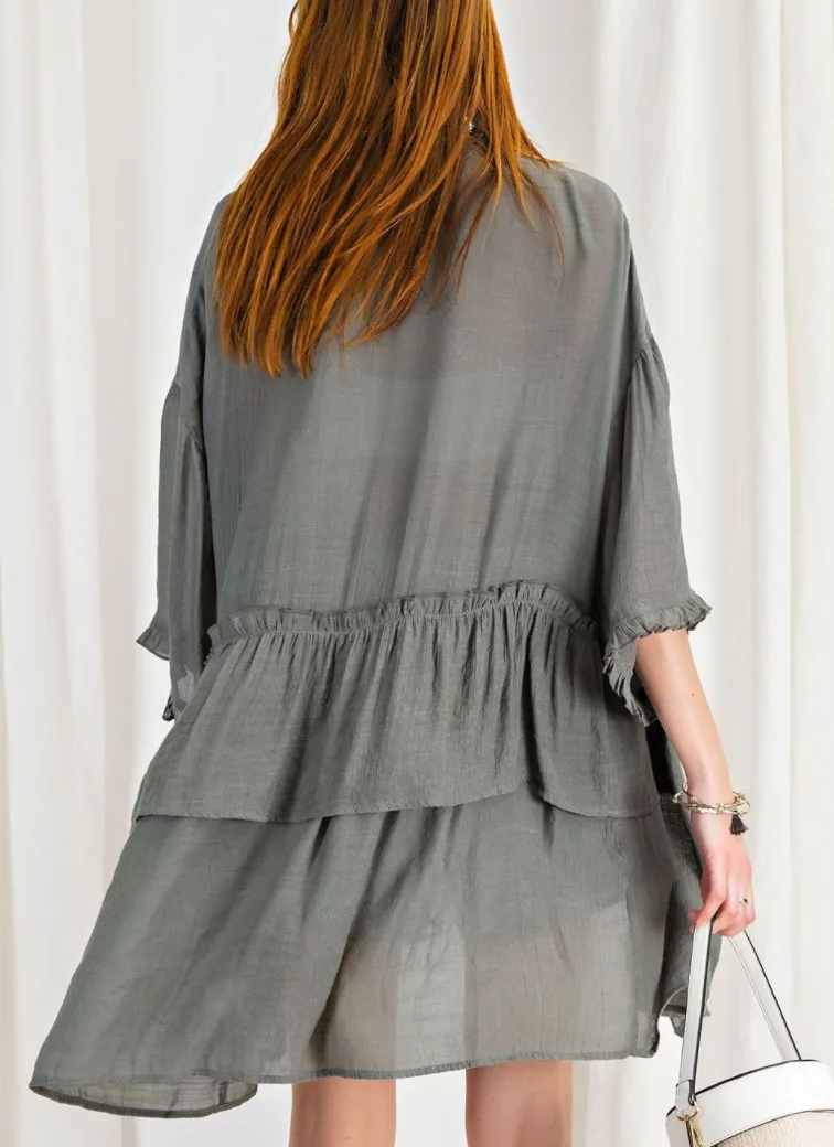 Ash Green Ruffle Kimono