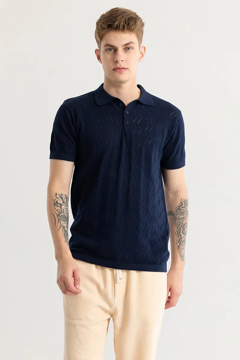 Baldassare Blue Knitted Polo T-Shirt