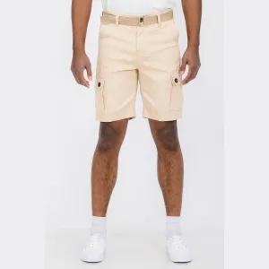 Beige Belted Cargo Shorts