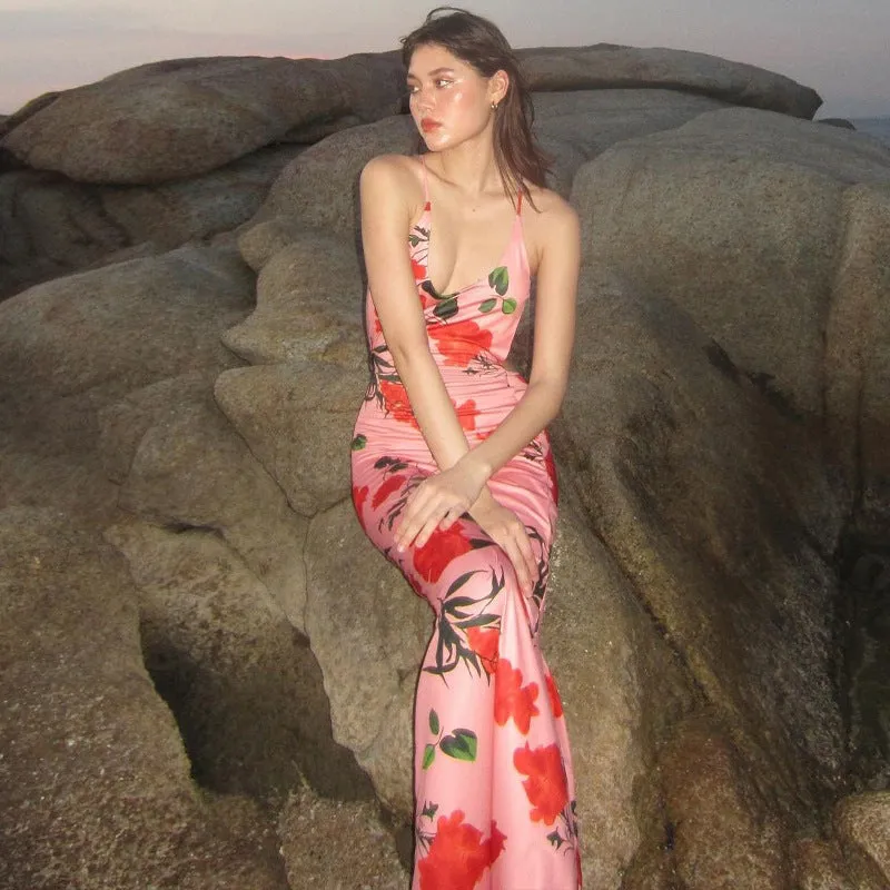 Berlin Floral Print Backless Maxi Dress