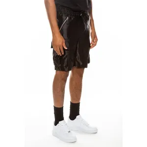 Black Satin Cargo Shorts