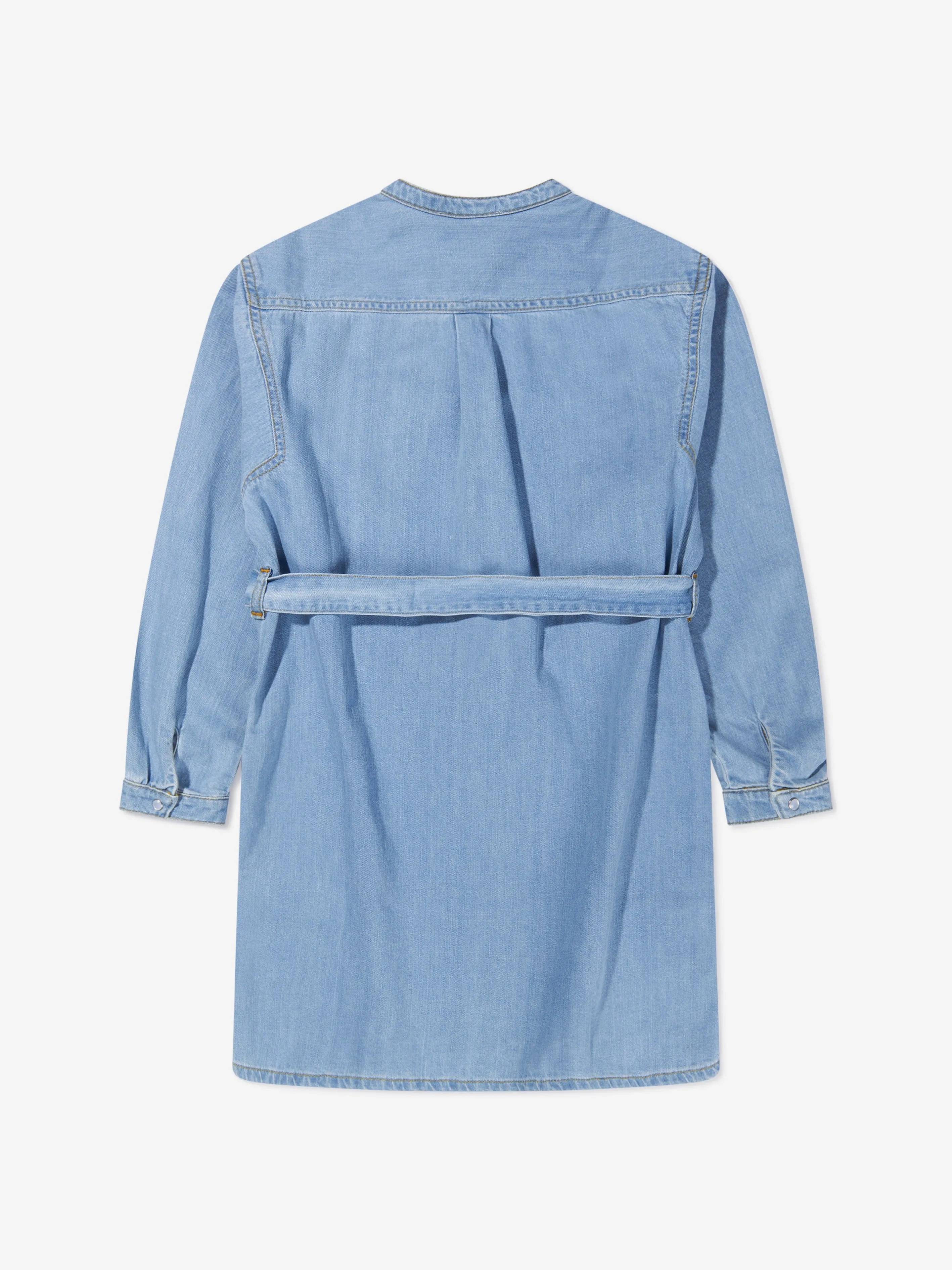 Bonpoint Girls Denim Long Sleeve Dress With Belt