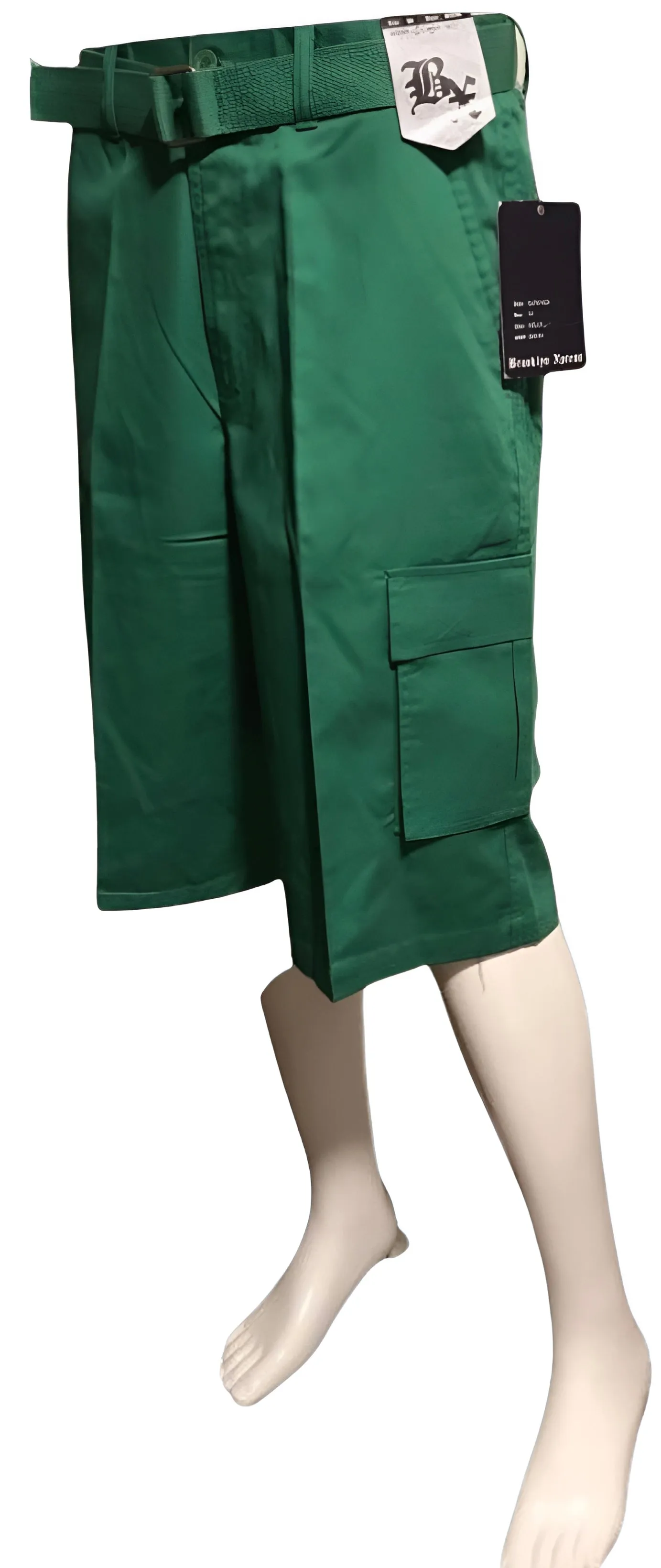 ^BROOKLYN XPRESS^ (GREEN) BELTED CARGO SHORTS FOR MEN