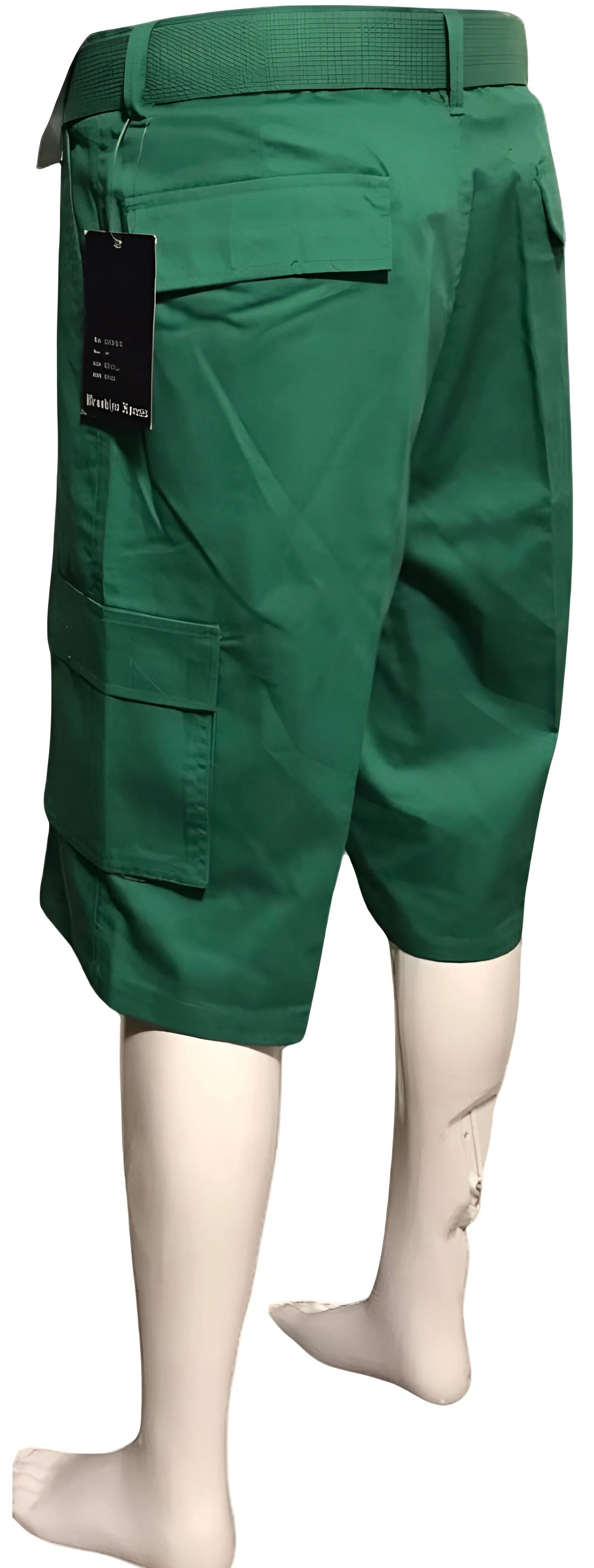 ^BROOKLYN XPRESS^ (GREEN) BELTED CARGO SHORTS FOR MEN