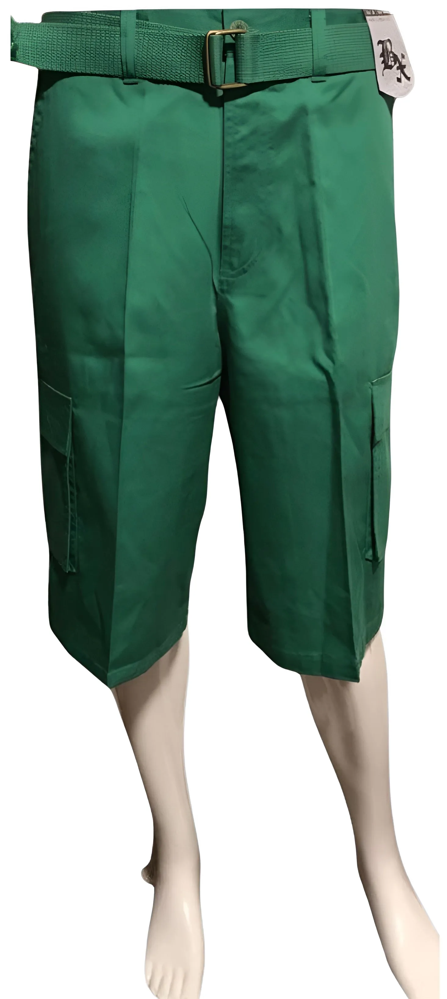 ^BROOKLYN XPRESS^ (GREEN) BELTED CARGO SHORTS FOR MEN