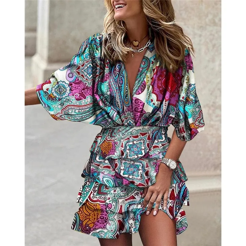 Comfortable Print Hem Irregular Women's Dress