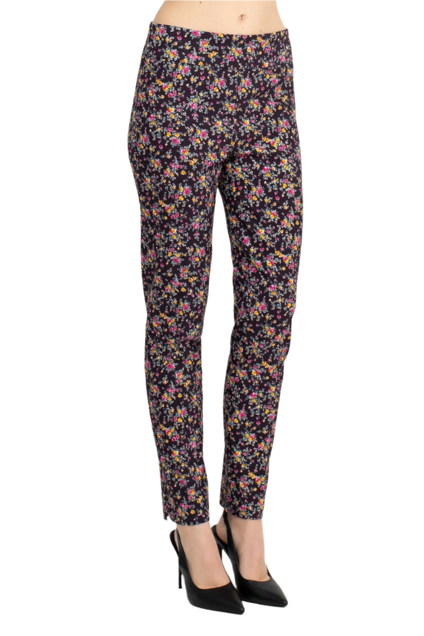 Counterparts Mid Banded Waist Multi Print Ankle Pull On Stretch Rayon Pant