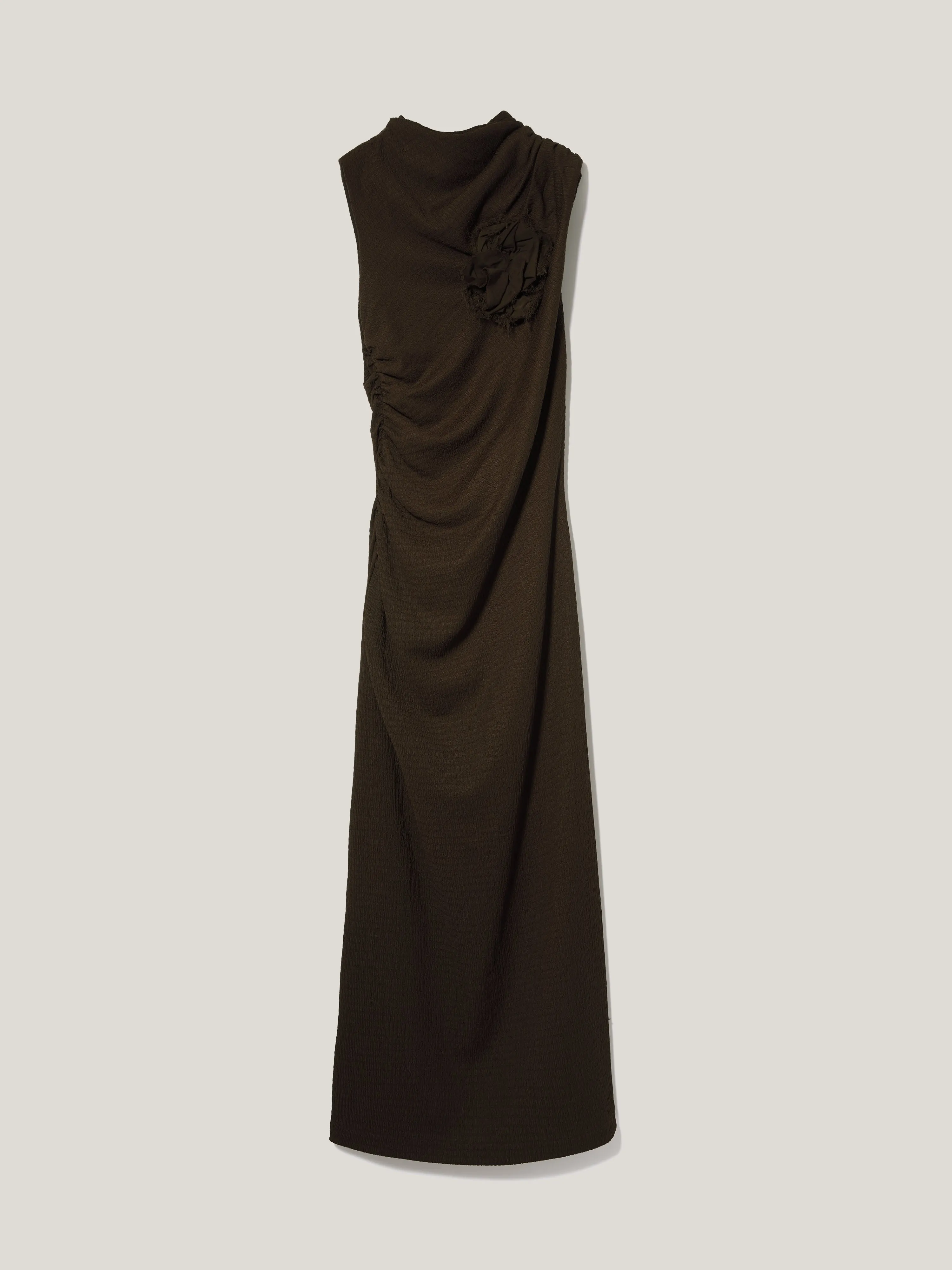 Crinkle Ruched Corsage Dress | Dark Brown