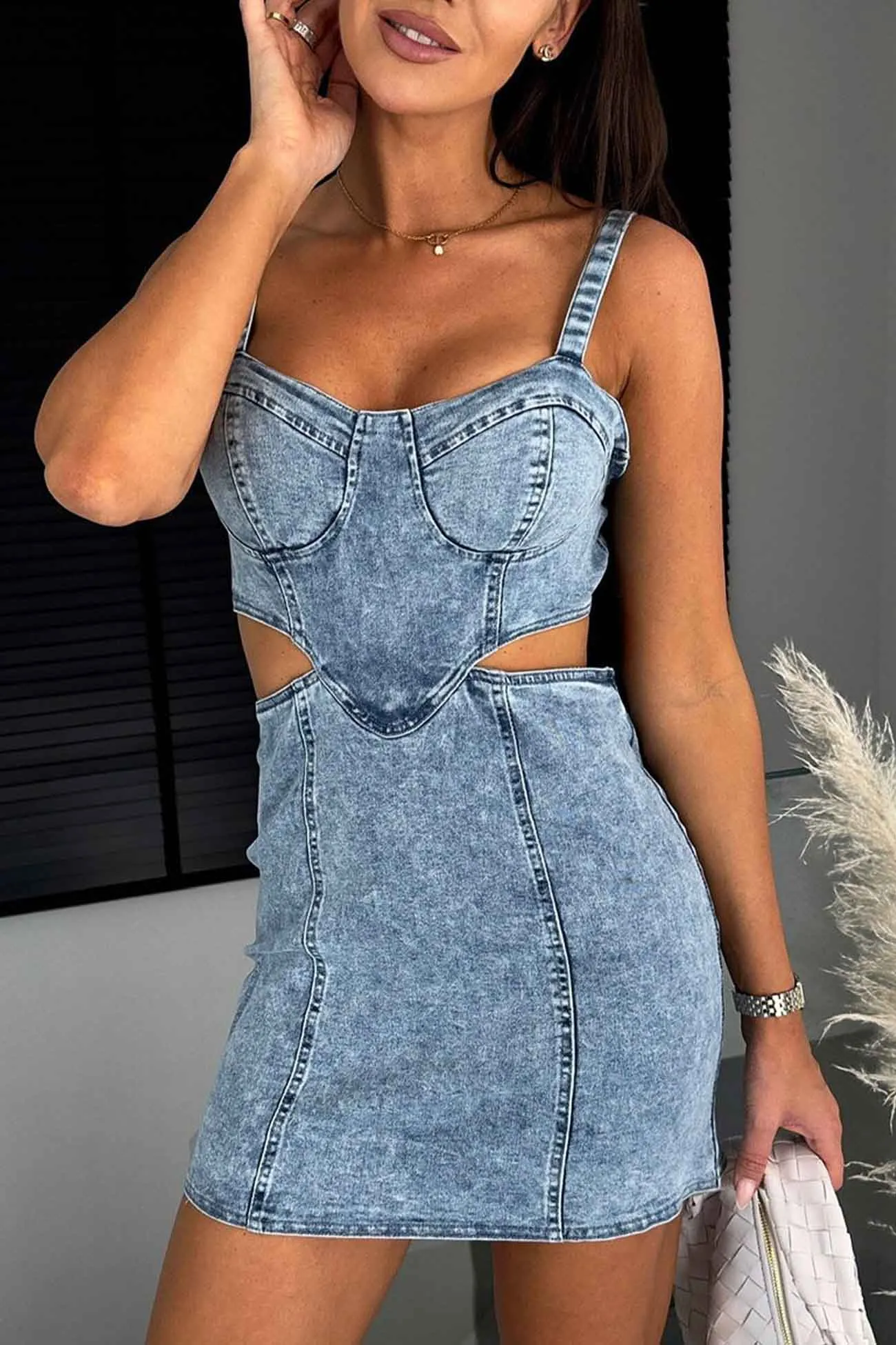 Denim Cutout Bodycon Cami Dress