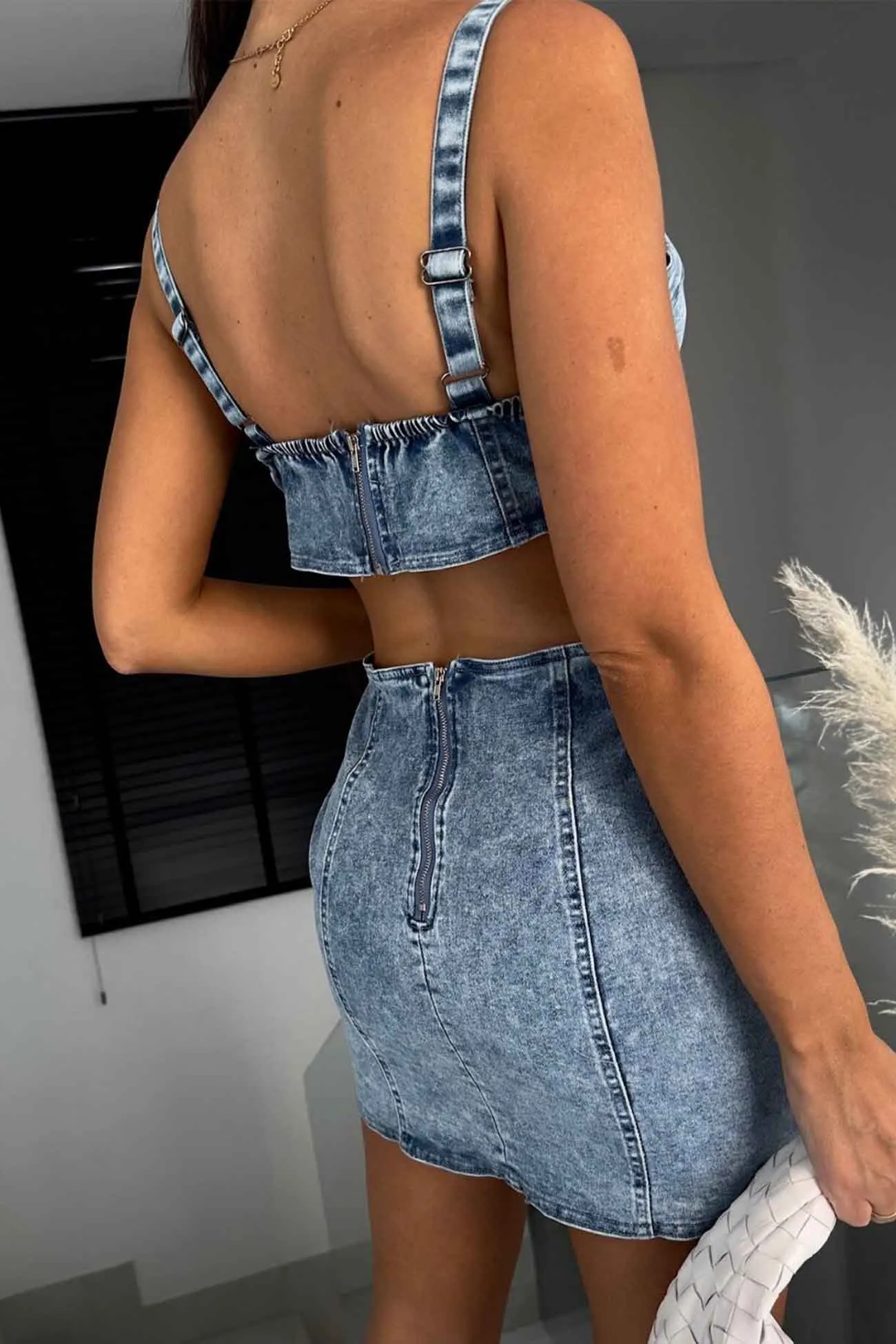 Denim Cutout Bodycon Cami Dress