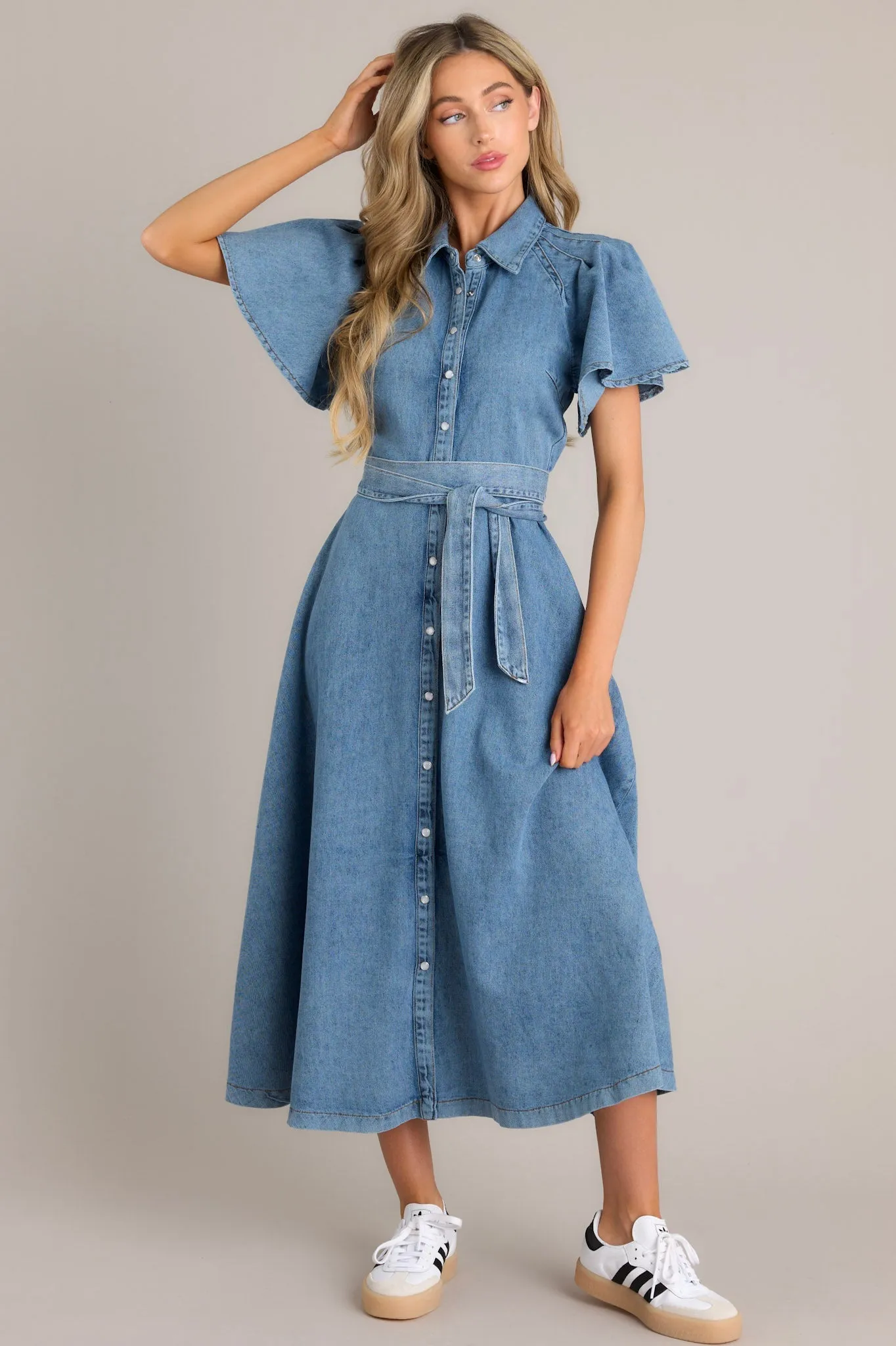 Endless Possibilities Medium Wash Denim Maxi Dress