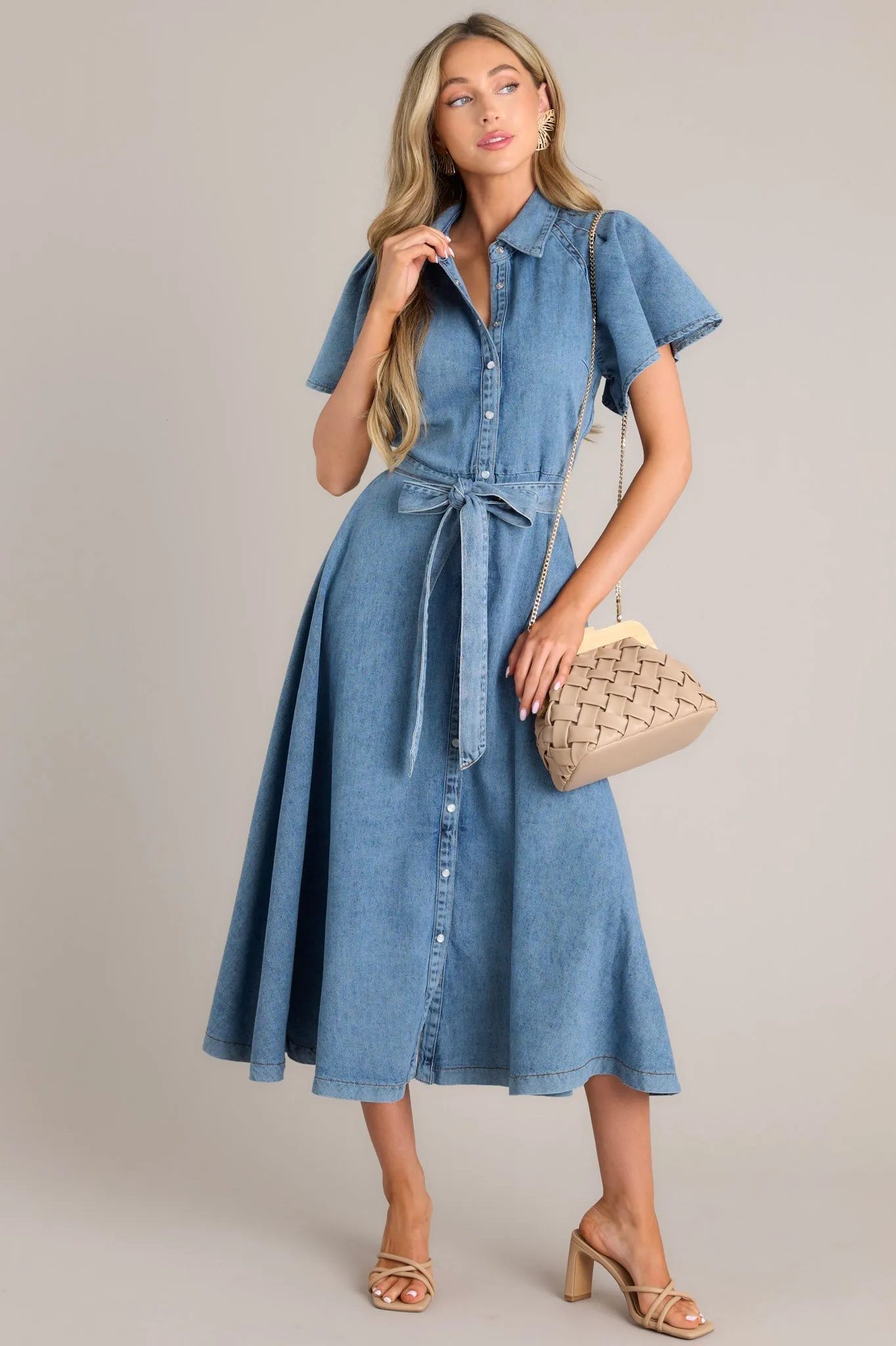 Endless Possibilities Medium Wash Denim Maxi Dress