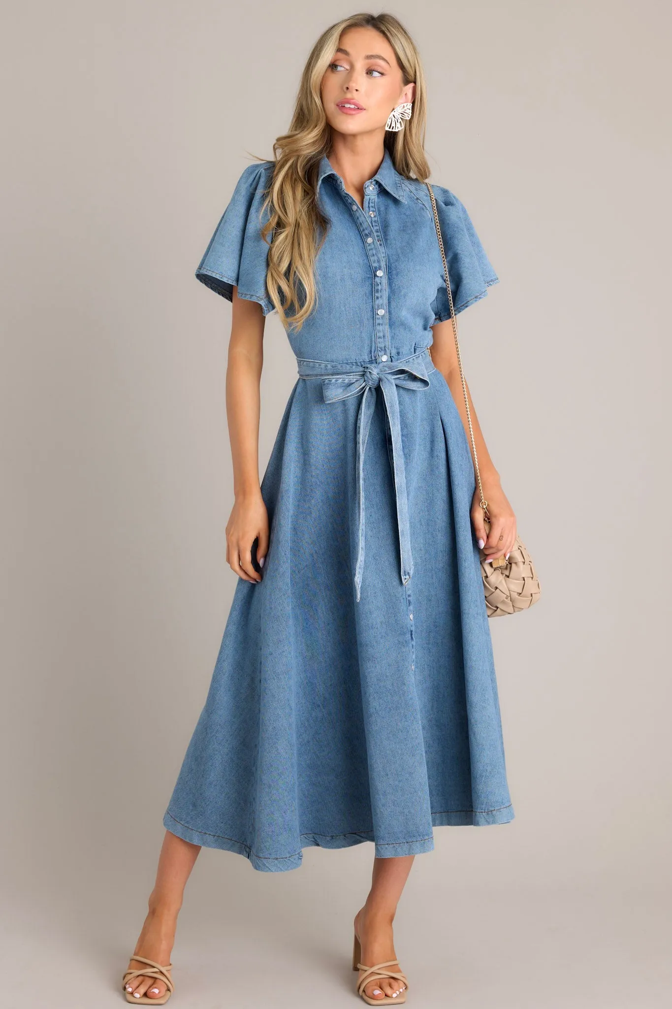 Endless Possibilities Medium Wash Denim Maxi Dress