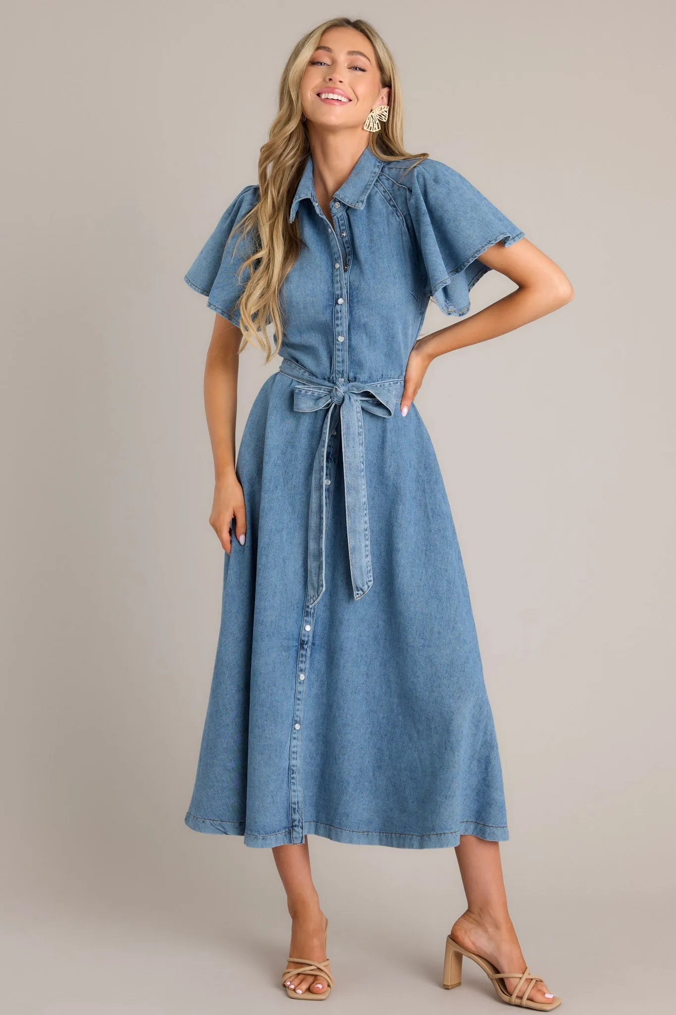 Endless Possibilities Medium Wash Denim Maxi Dress