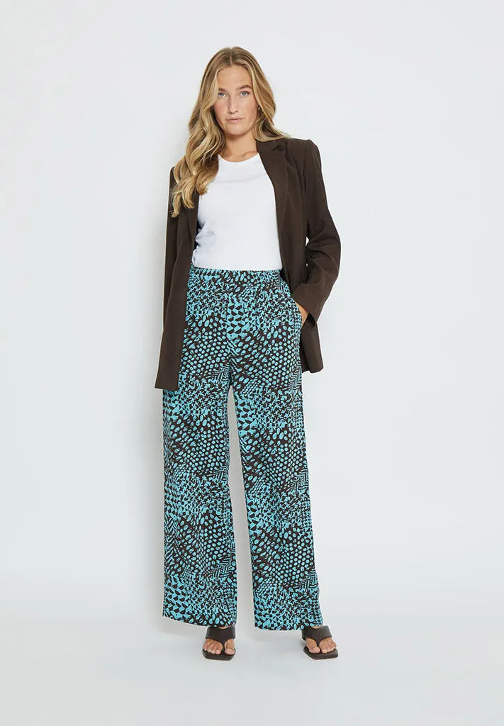 Enur High Waisted Wide Leg Pant - Crystal Teal Print