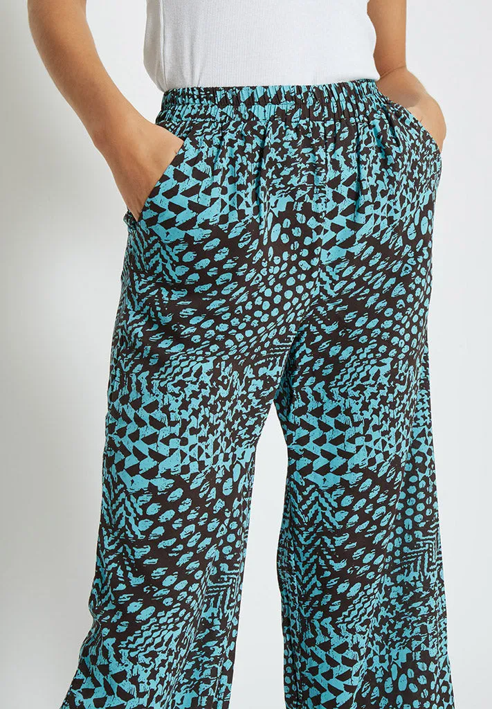 Enur High Waisted Wide Leg Pant - Crystal Teal Print