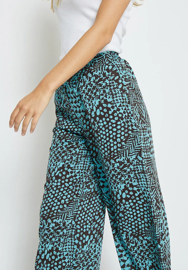 Enur High Waisted Wide Leg Pant - Crystal Teal Print