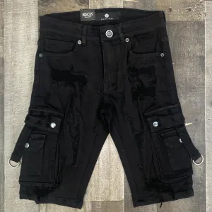 Focus- contrast cargo pocket shorts (black)