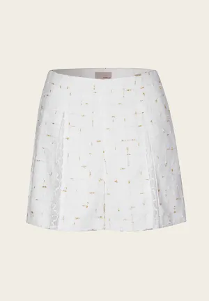 Golden Detail White Tweed Shorts