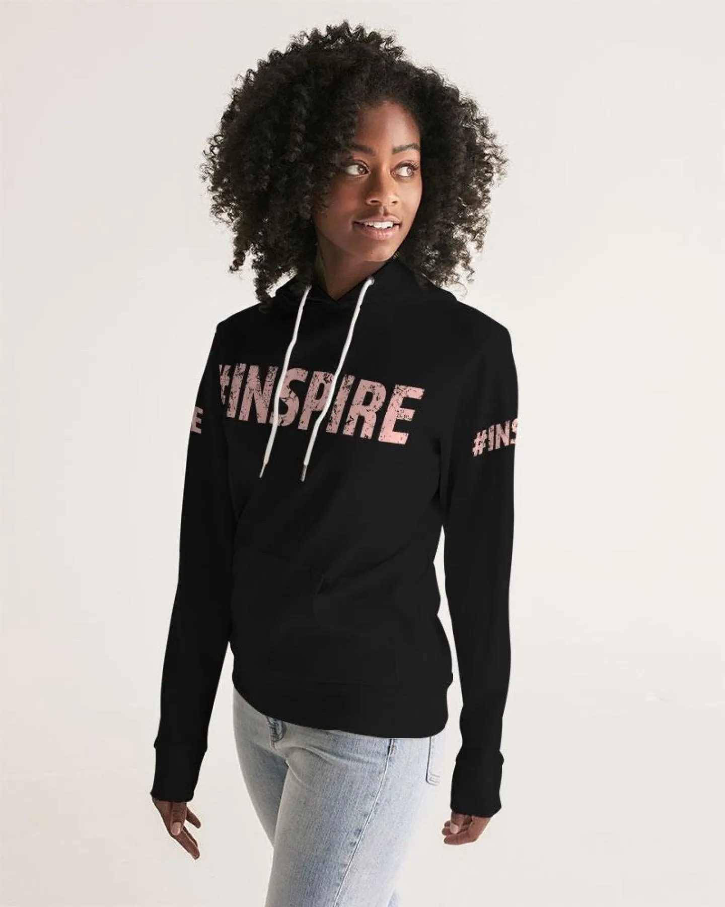 Inspire Black Peach Hoodie With Sleeve Text