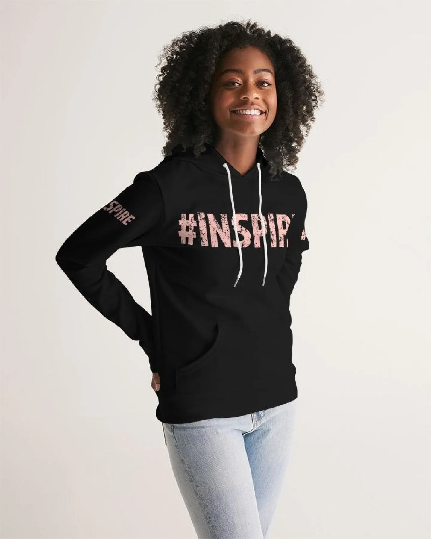 Inspire Black Peach Hoodie With Sleeve Text