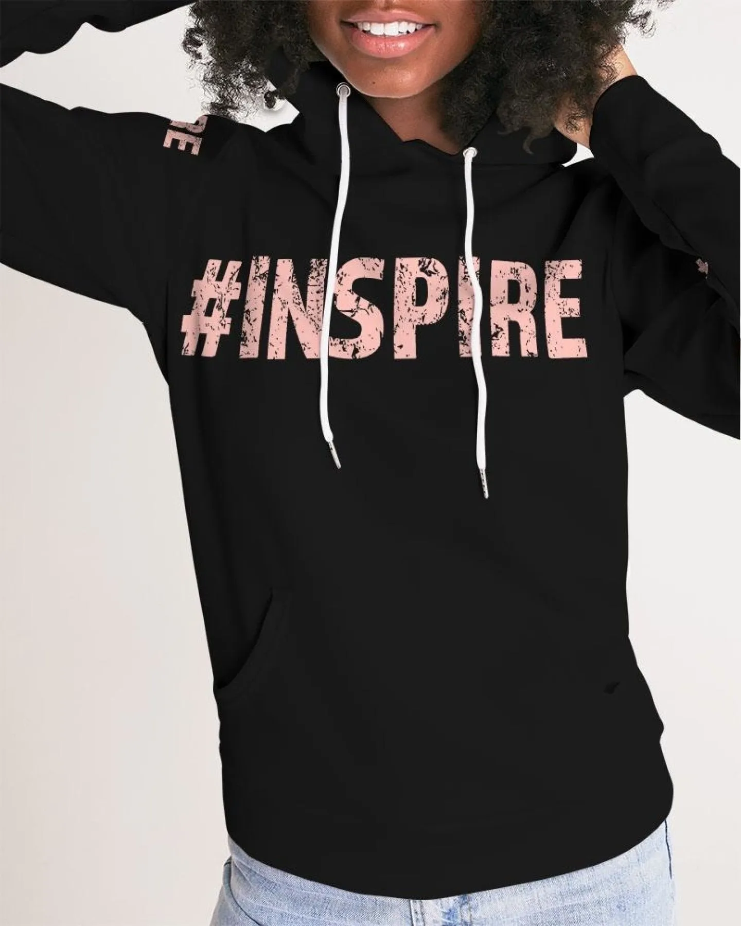 Inspire Black Peach Hoodie With Sleeve Text