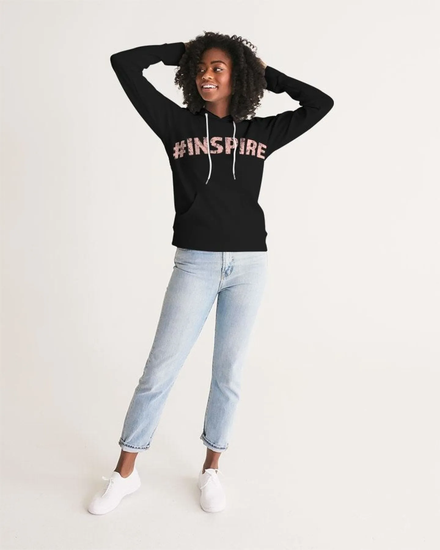 Inspire Black Peach Hoodie With Sleeve Text