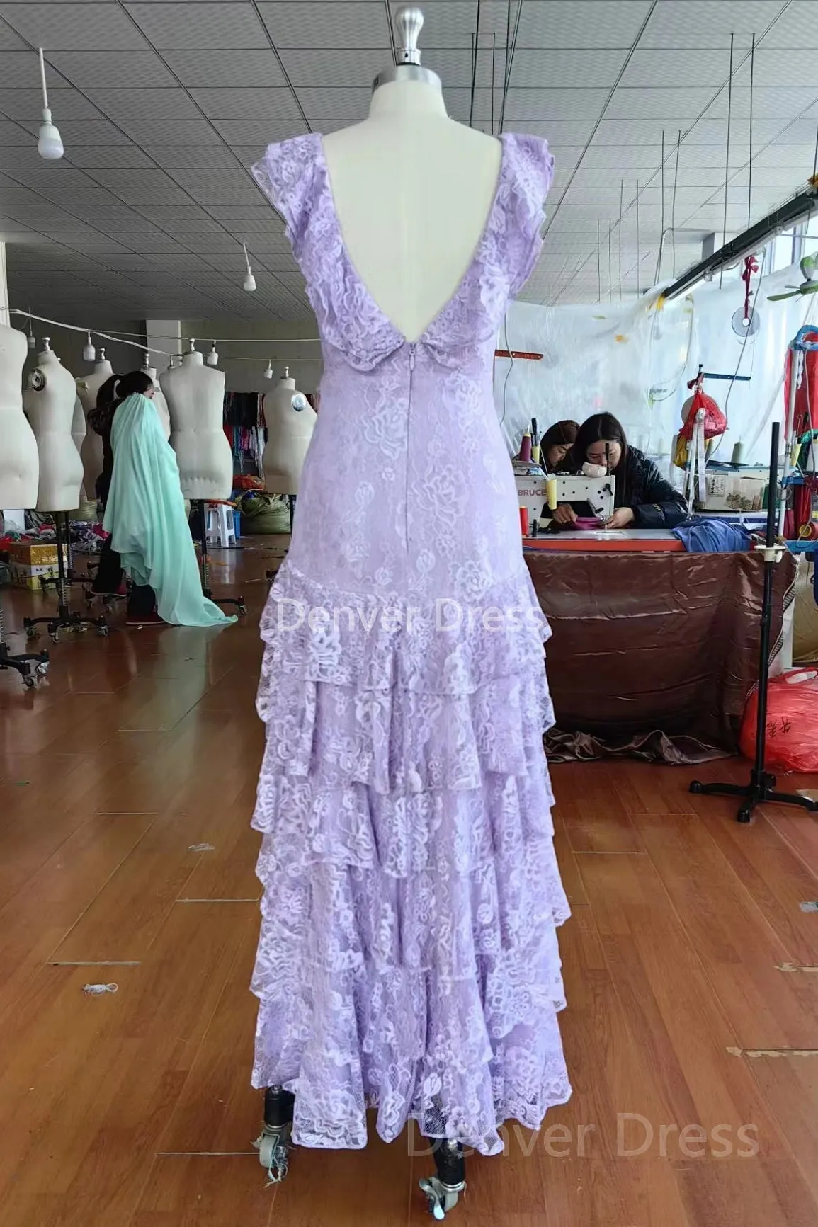 kamahe Purple Lace Long Prom Dresses Backless Evening Dress Stunning Maxi Dress