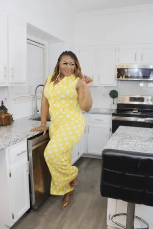 Keep Me Polka Dot Yellow Stretchy Jumpsuit