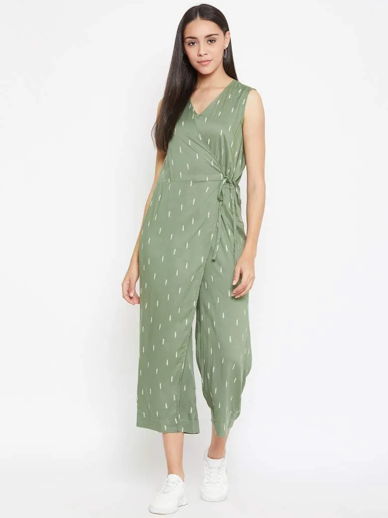 Leaf Green Wrap Jumpsuit