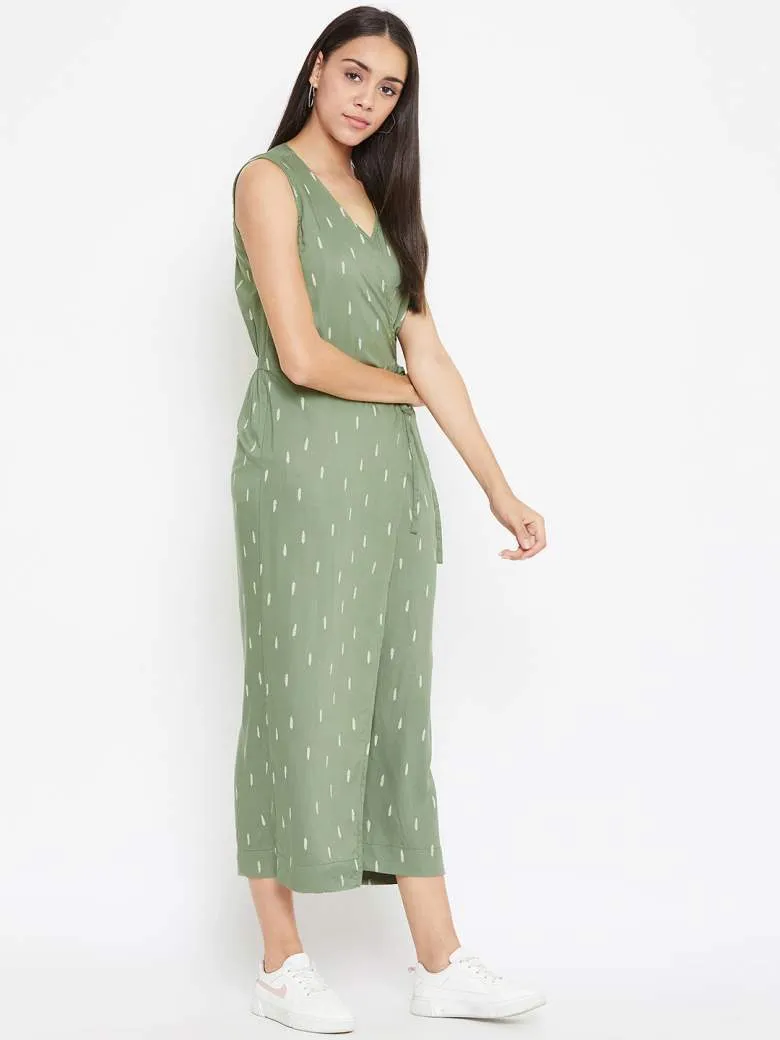 Leaf Green Wrap Jumpsuit