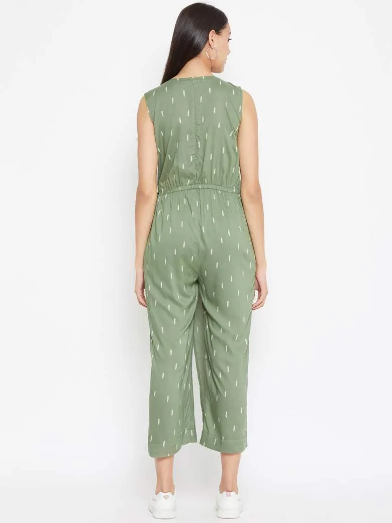 Leaf Green Wrap Jumpsuit