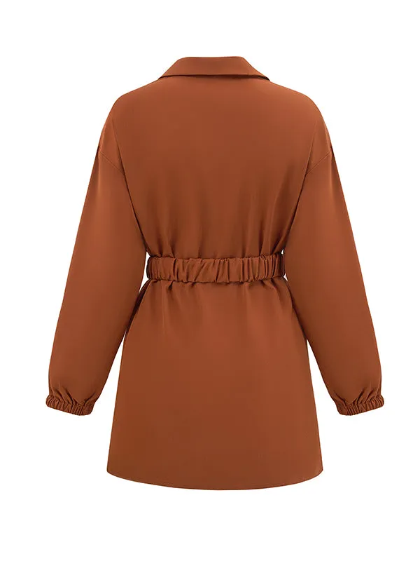 Loose Belted Solid Color Lapel Blouses&shirts Tops Shirts Tops