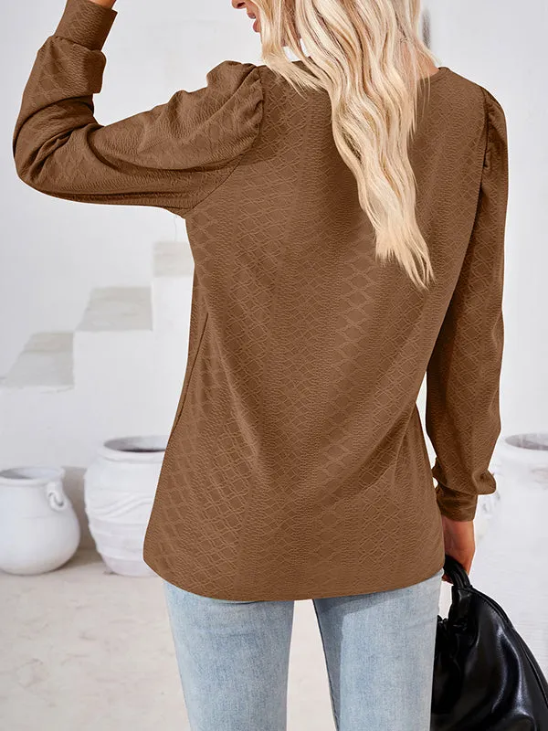 Loose Jacquard Solid Color Square-neck T-Shirts Tops