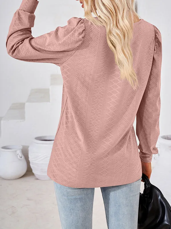 Loose Jacquard Solid Color Square-neck T-Shirts Tops