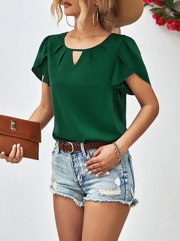 Loose Short Sleeves Hollow Solid Color Round-Neck T-Shirts Tops