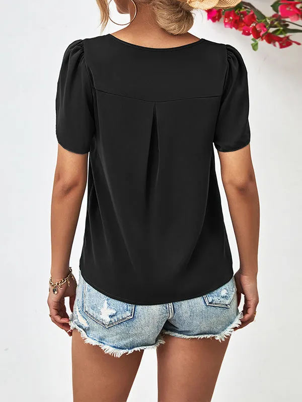 Loose Short Sleeves Hollow Solid Color Round-Neck T-Shirts Tops