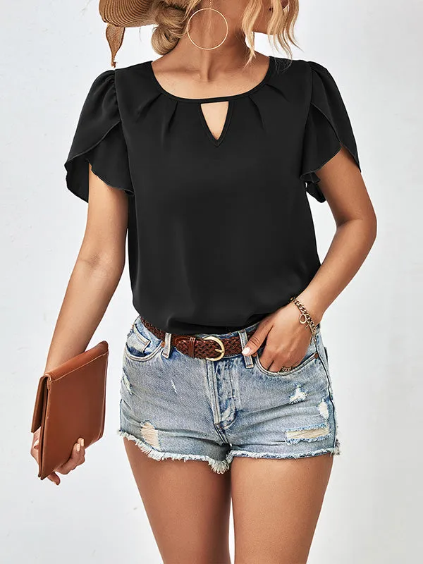 Loose Short Sleeves Hollow Solid Color Round-Neck T-Shirts Tops