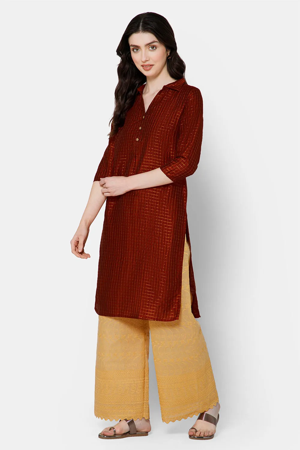 Mythri Women's Regular Casual wear Kurthi - Red - KU65