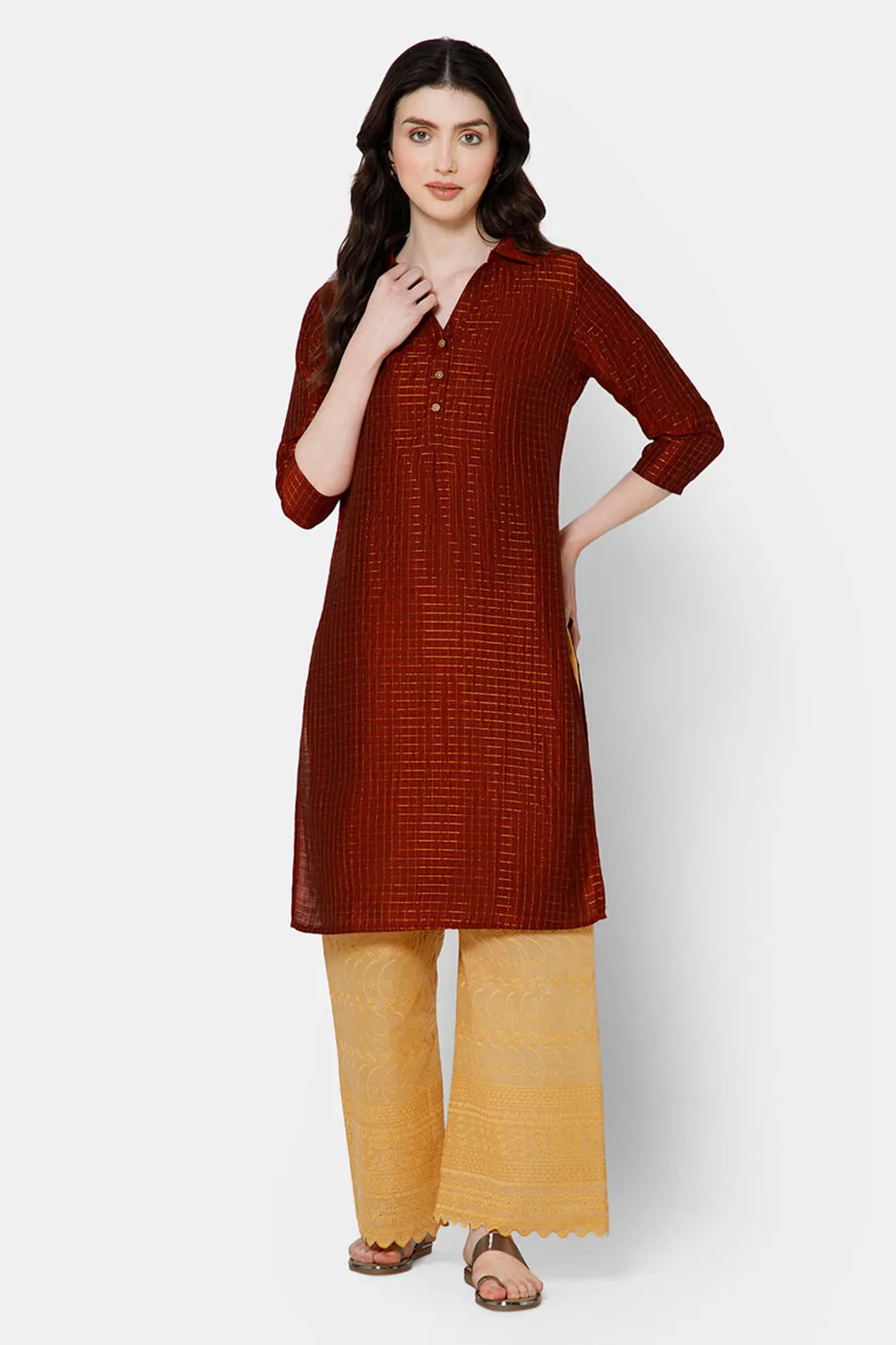 Mythri Women's Regular Casual wear Kurthi - Red - KU65