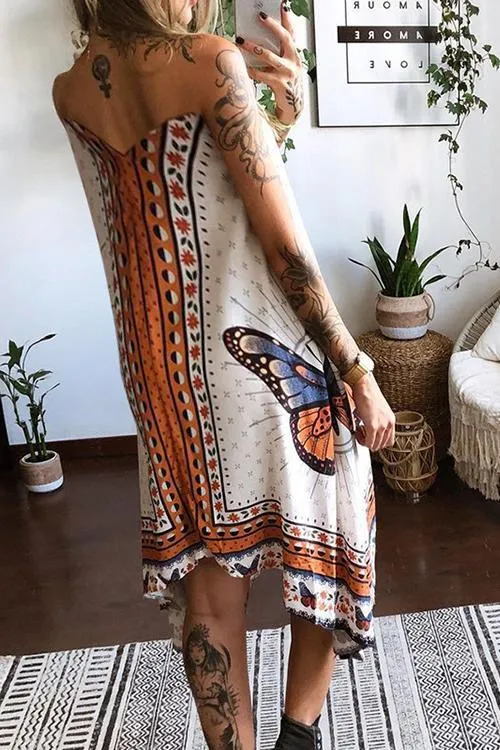 Print V Neck A Line Maxi Dress