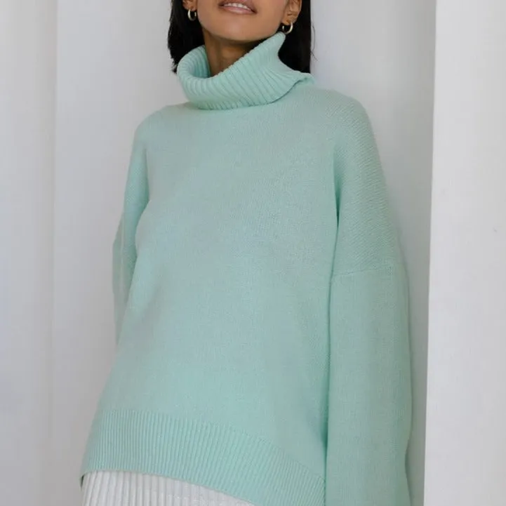 Relaxed Turtleneck Knit Sweater