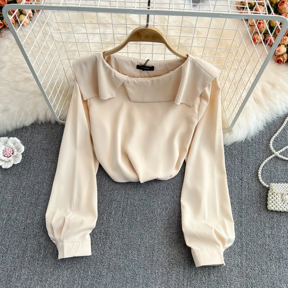 Simple chiffon long sleeve tops   S266