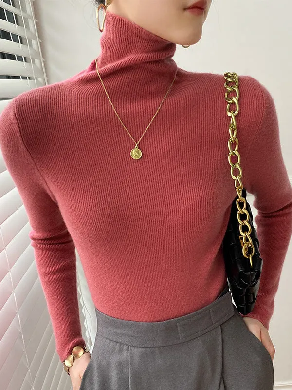 Simple Skinny Long Sleeves Solid Color Sweater Tops