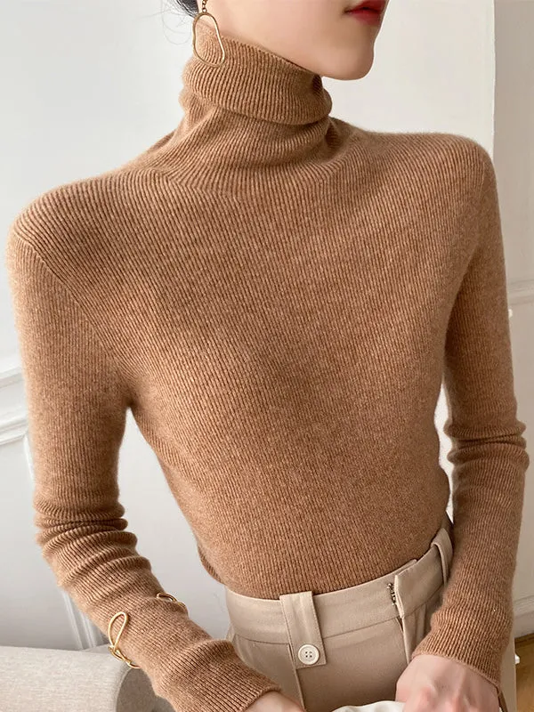 Simple Skinny Long Sleeves Solid Color Sweater Tops