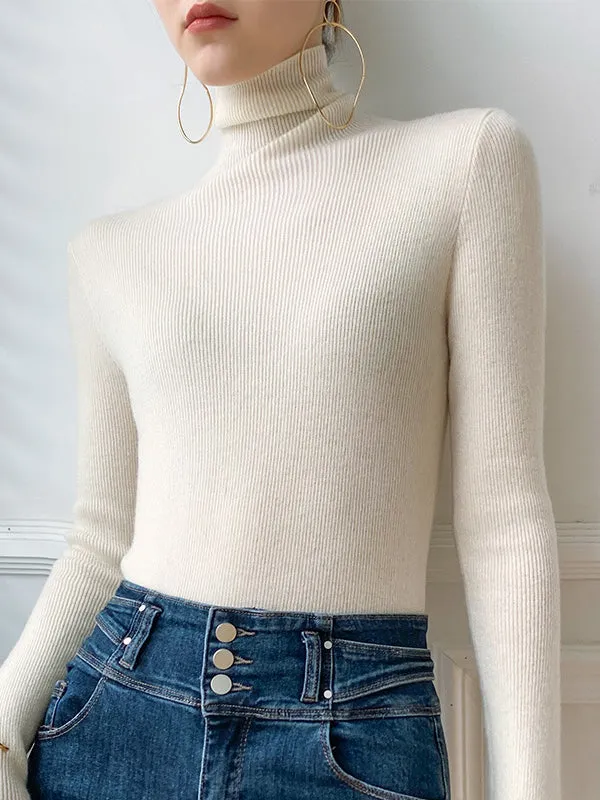 Simple Skinny Long Sleeves Solid Color Sweater Tops