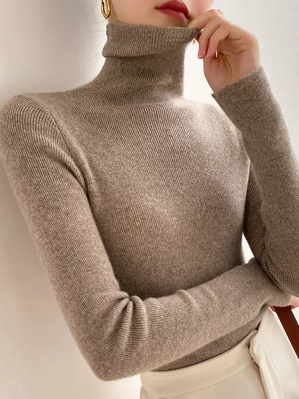 Simple Skinny Long Sleeves Solid Color Sweater Tops